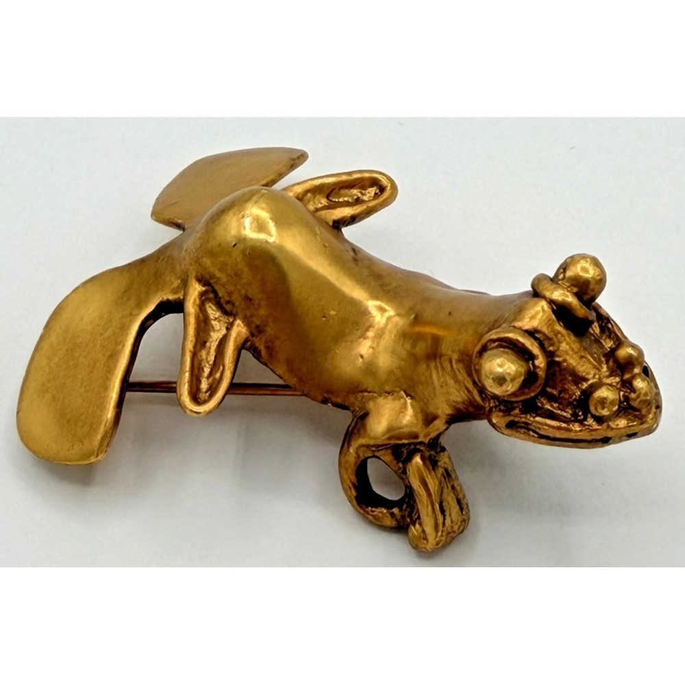 Vintage Alva Museum Replicas Pre Columbian Frog Brooch Gold Tone Figural Pin